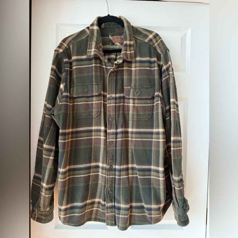Orvis Brown and Blue Plaid Shirt